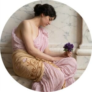 Violets, sweet violets, J. W. Godward, 1906 - AI Reconstruction